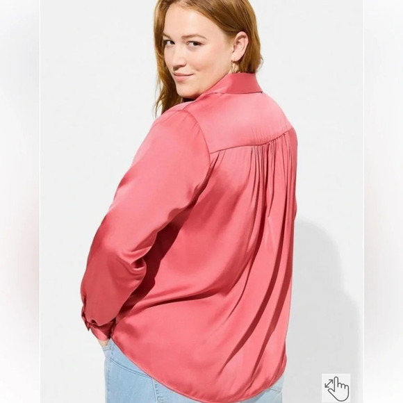 TORRID NWT Madison Satin Button-Up Long Sleeve Shirt, Holly Berry color, 24”p2p - Picture 3 of 9